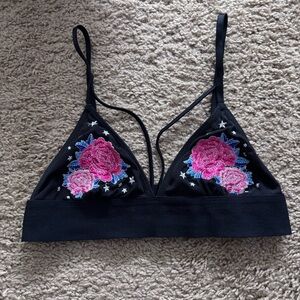 VS PINK Floral Embroidered Black Bralette